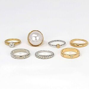 Lot of 7 Mixed Metal Rings | 6 Fashion rings, 1 CZ 925 Ring  | Costume Jewelry